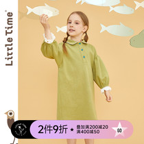 littletime childrens clothing green girl dress 2021 Spring and Autumn new bubble sleeve Japanese childrens skirt