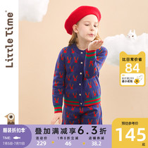 littletime childrens clothing original rabbit suit 2022 winter new soft blue sweater two-piece set