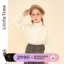 littletime childrens wear small middle collar shirt 2021 spring new vintage Palace style lace stitching top