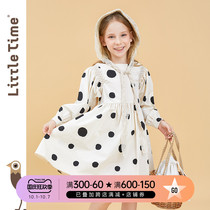 littletime girls polka dots dress 2021 Spring and Autumn new vintage chic wrinkled polka dot A- line dress