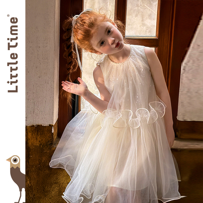 Littletime Dreamy Sleeveless Gauze Dress for Girls Jellyfish Beaded Tutu Skirt White Gray Dress — 1
