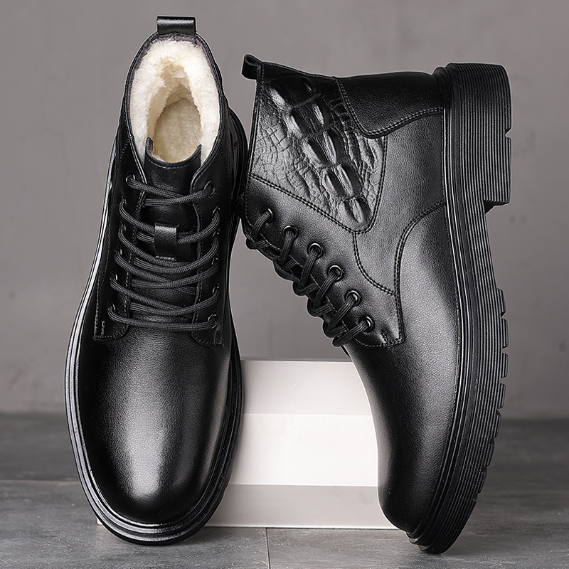 Martin Boots Cotton Shoes Men Winter 2021 New Gush Warm Genuine Leather Wool High Cylinder Short Boots Snowy Boots