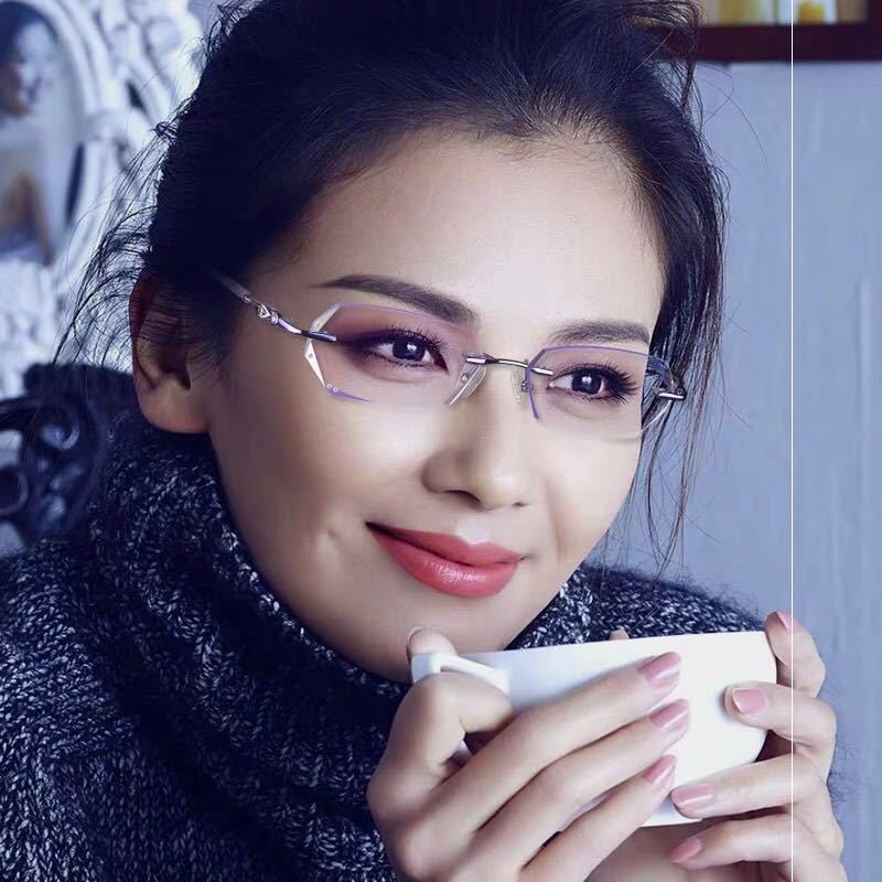 No degree ladies elegant anti-blue light with myopia presbyopia glasses high-definition rimless edge anti-radiation old glasses