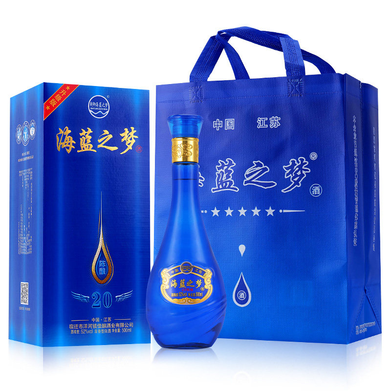 海蓝之梦白酒52度500ML*6瓶纯粮浓香型高度酒水整箱特价礼盒装酒评价