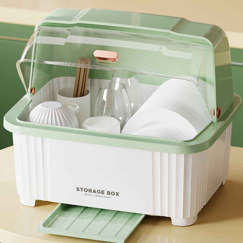 Kitchen Bowl and Chopstick Storage Box, Draining Bowl Cabinet with Lid, Household Dishware Box, Storage Shelf, Dish Storage Rack