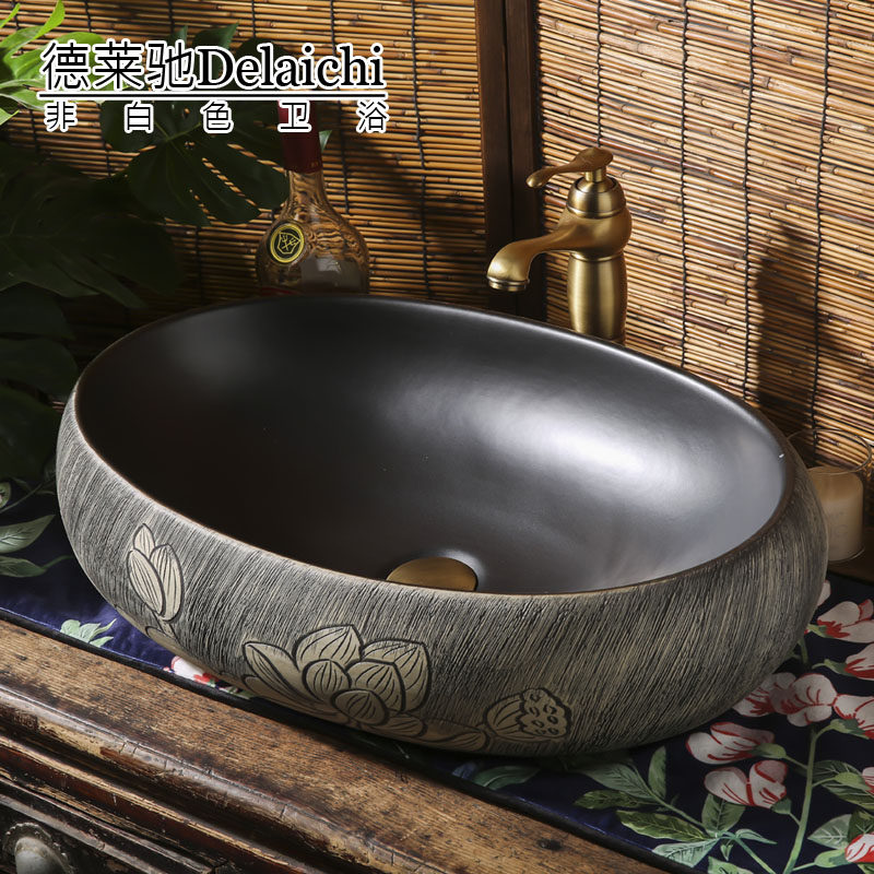 Black Large Oval Table Basin Eu Style Retro Ceramic Wash Basin Mid Type Creative Washbasin washbasin Wash Basin