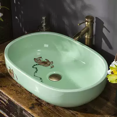 Ceramic table basin wash basin single sink retro Chinese art basin small size balcony washbasin household