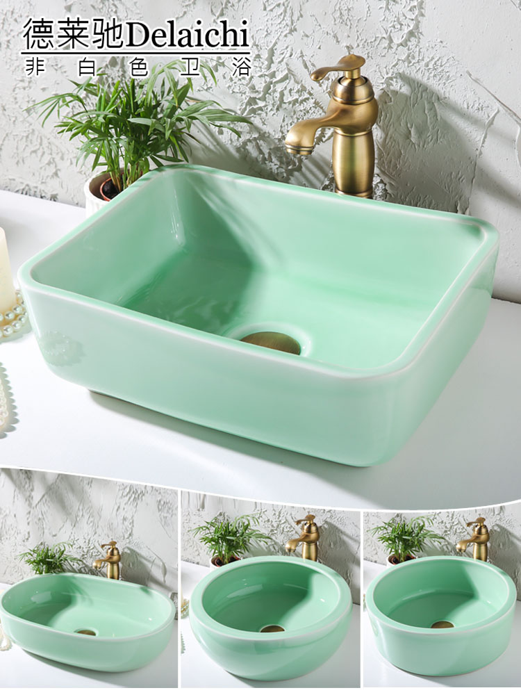 Celadon table basin Ceramic wash basin Minimalist light luxury art wash basin Small size balcony household wash basin Single sink