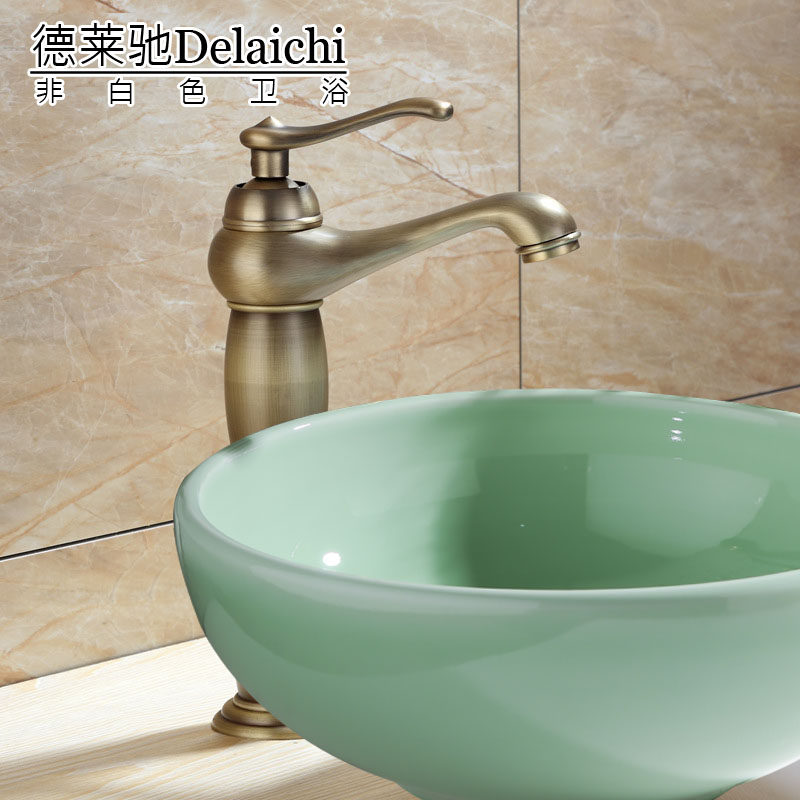Retro European-style antique tap hot and cold full copper antique bronze color surface basin washbasin washbasin faucet Home Terri-Taobao