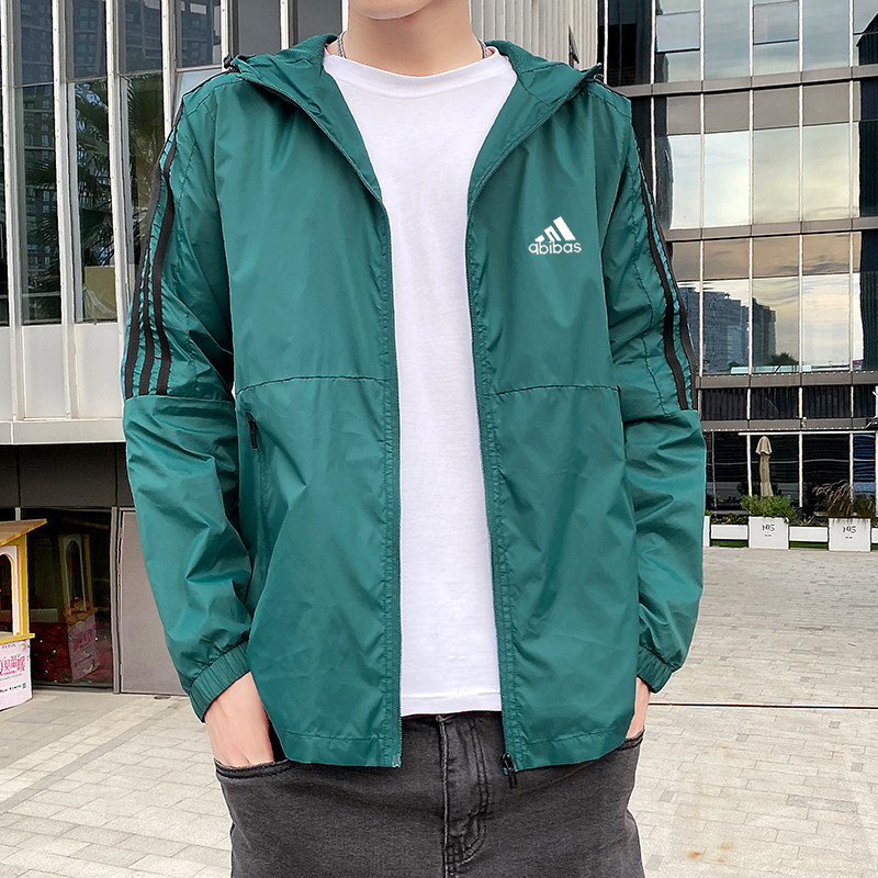Spring and autumn new sports jacket men's classic three-bar youth jacket hooded all-match trend casual windbreaker men