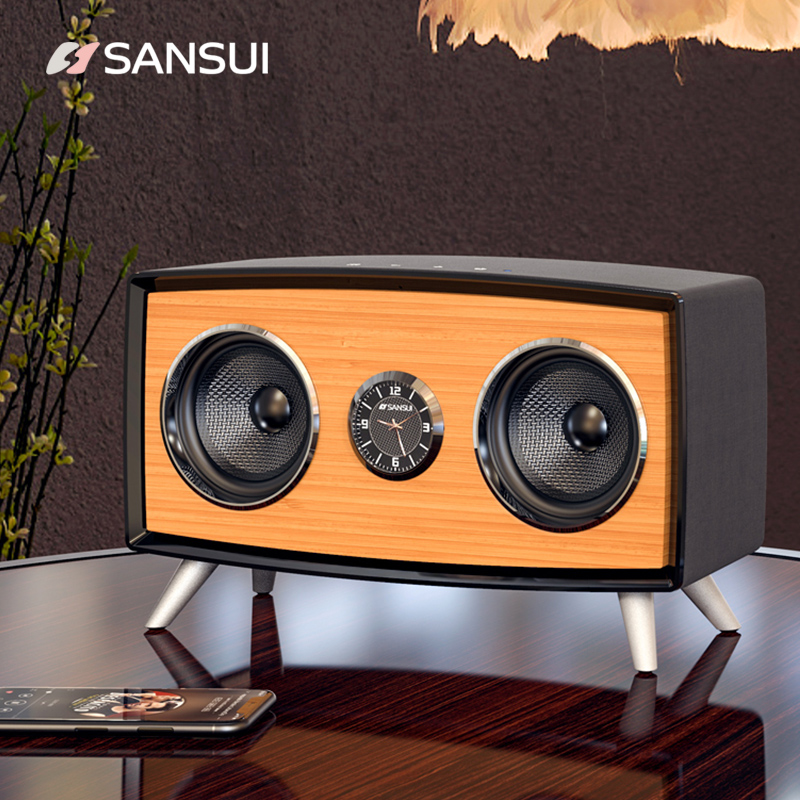 Landscape desktop wireless bluetooth speaker subwoofer high sound quality portable home living room 3d surround wooden retro mini small audio portable small player hifi without distortion