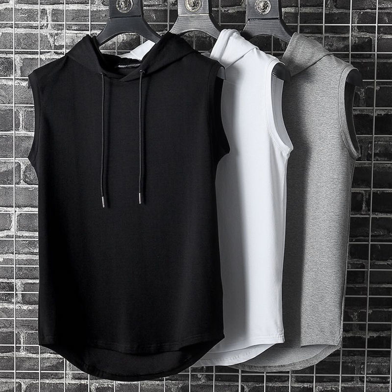 Men's Trendy Vest ins Stylish and Trendy Sports Sleeveless Shirt with Hood, Loose Korean Style Sweatshirt, Sleeveless T-Shirt