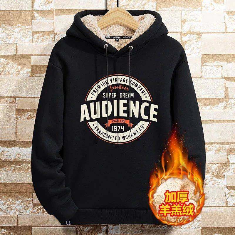 Full body plus lamb sulfight warm suit male winter plus thickening hood coat tide loose student blouse