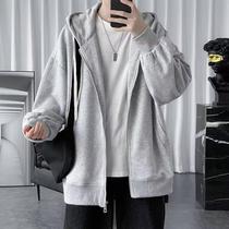 Autumn cardigan sweater mens trendy brand hooded oversize high street clothes ins American spring and autumn zipper jacket men 1