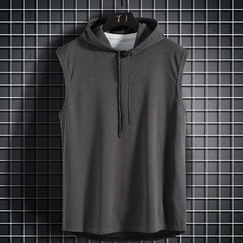 Tank Top Men's Trendy Brand INS Handsome Trendy Sports Sweetheart Sweetheart Backing Shirt Hooded Loose Korean Sweater Sleeveless T-shirt Trend (20509:28317:size:XL;1627207:12556895773:color:Shoulder cut hood dark gray)