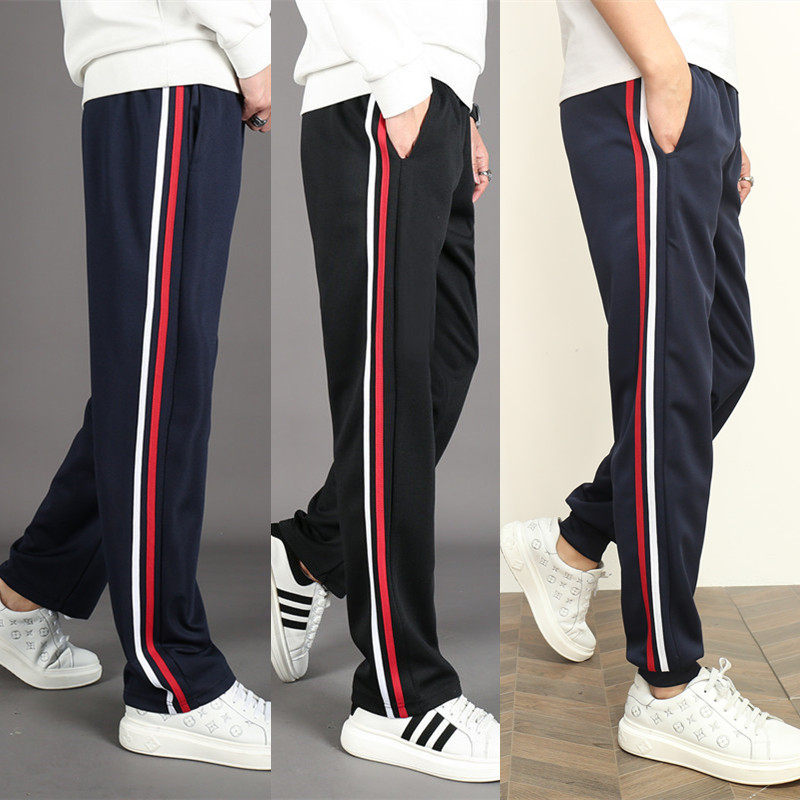 School uniforms Pants Two Bars High School Students Men And Women Loose Spring Summer Straight Barrel Sports Elementary School Kids Plus Suede Red White Strip School Pants
