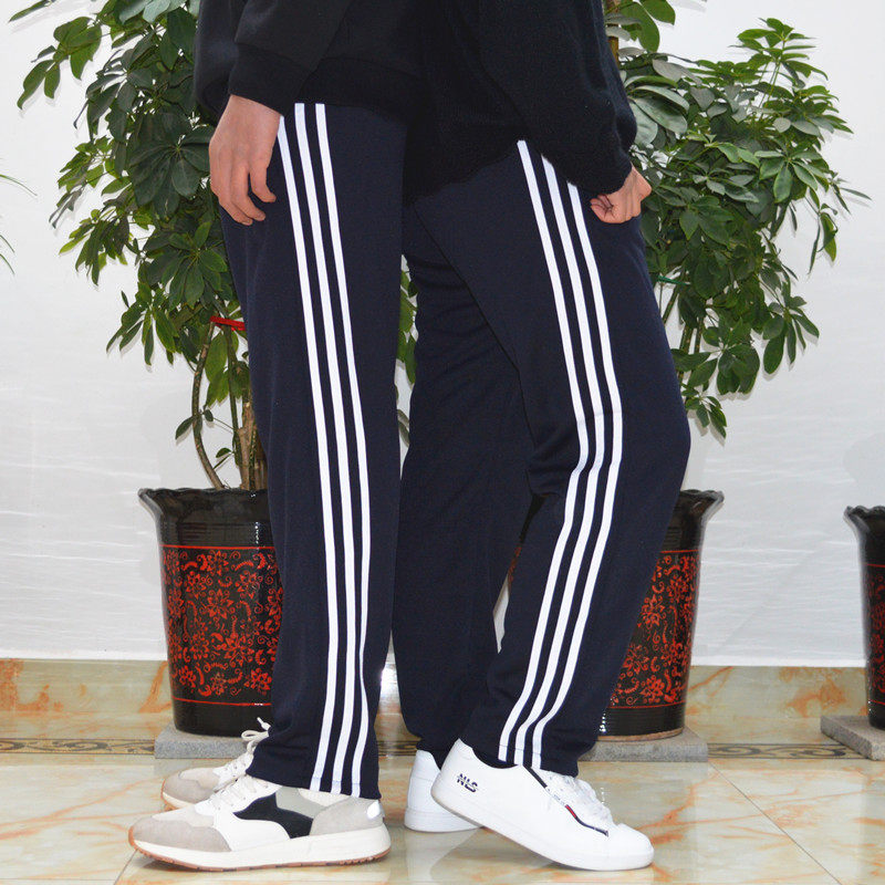 Three-track bar sports pants male and female spring and summer wear pants casual loose straight cylinder school uniform pants Tibetan black long pants