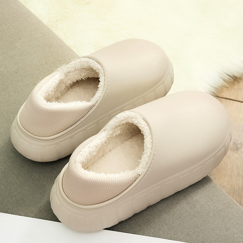 Waterproof cotton slippers women wear indoor thick bottom non-slip home cotton shoes bag heel plus velvet warm confinement slippers winter