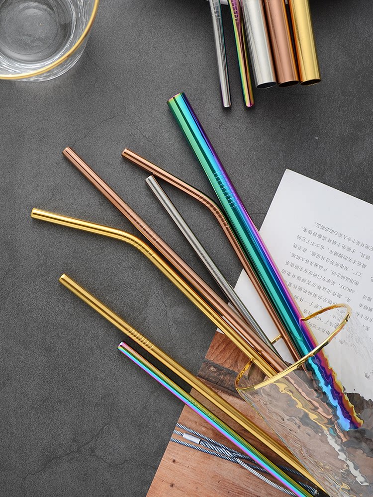 McLaren 304 Stainless Steel Straw Stir Tube Drink Juice Cold Drink Pearl Milk Tea Straw Send Wash Brush