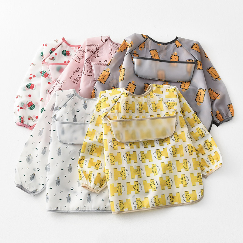 Korean umbrella Men's and women's children's anti-dirty painting clothes Baby long sleeve full body waterproof cover clothes Baby bib eating clothes