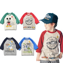 Qianqiu childrens clothing spring and autumn new mens and womens childrens baby pure cotton cartoon seven-point sleeve T-shirt childrens sleeve shirt