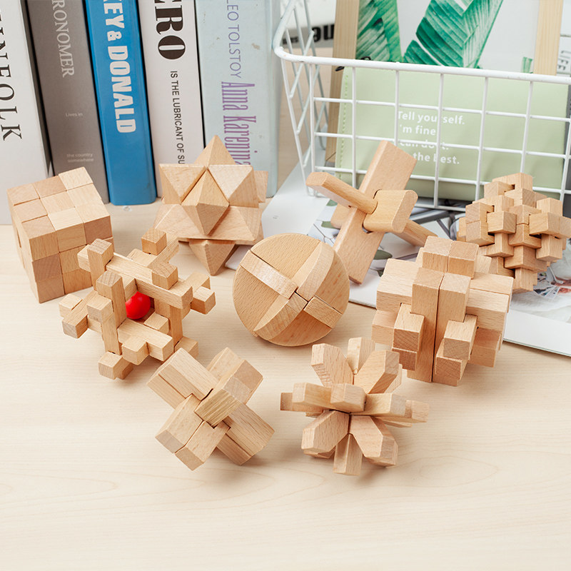 Ruban keyhole Minglock 6-9 pieces Hympanum High difficulty Adult children Students Puzzle Force Wooden Toy Sets