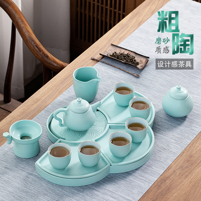 Li craftsman tea set household living room ceramic dry tea tray teapot teacup simple rough pottery whole set of Kung Fu tea set