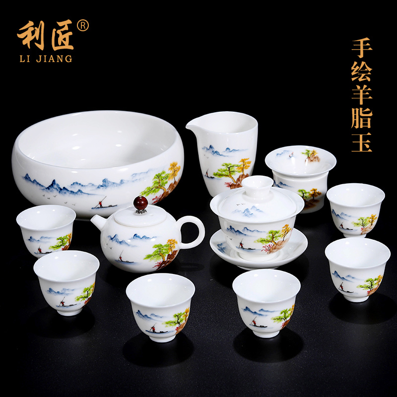Yukongfu tea set handdrawn blue blue cup teapot cup teapot full set teapot gift household