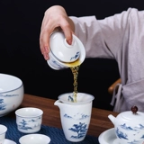 Керамический чайный сервиз, сине-белый комплект, чайная чашка для домашнего использования, ручная роспись, подарок на день рождения, делается под заказ, с печатью вашего логотипа