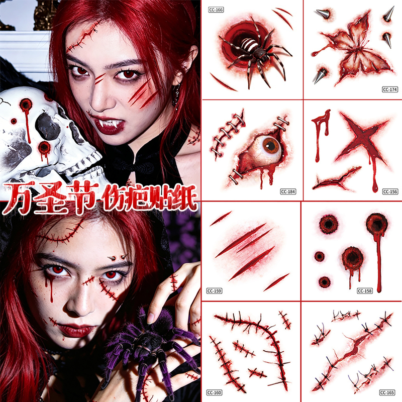 Halloween Scar Face Painting Stickers for Kids and Adults, Makeup Face Stickers, Party Horror Waterproof Tattoo Stickers Cc
