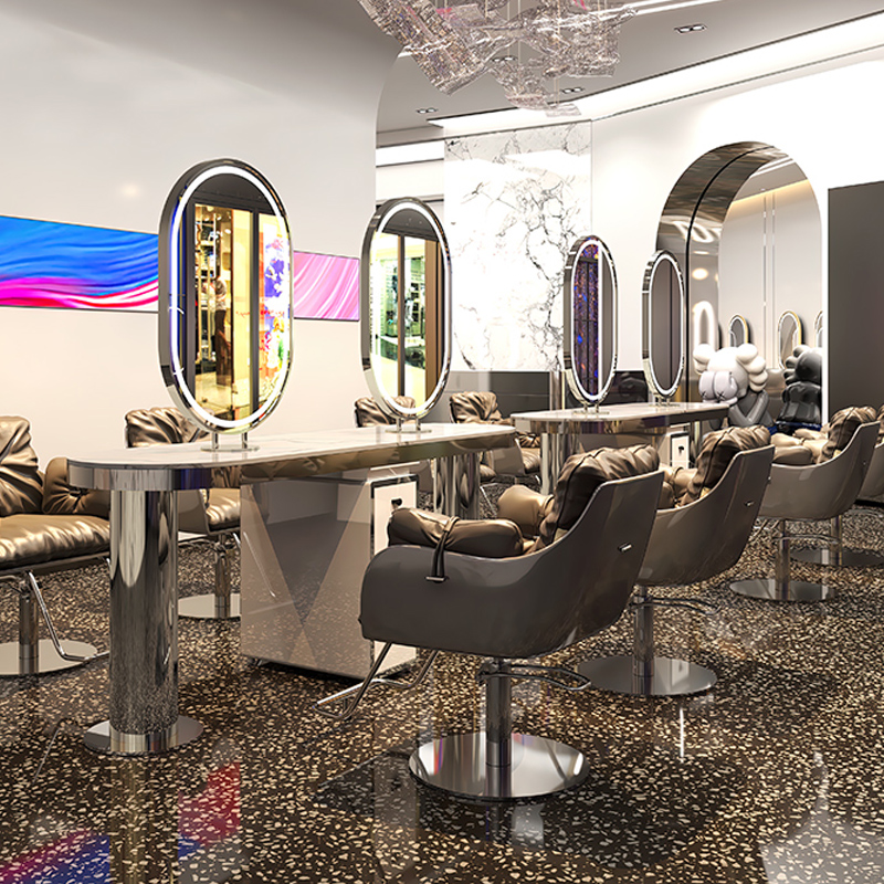 Hairdresseshop Mirror Desk Net Red Upscale Beauty Hair Shop Mirror Hair Salon Special Cabinet Integrated With Lamp Haircut Mirror Bronzing Mirror