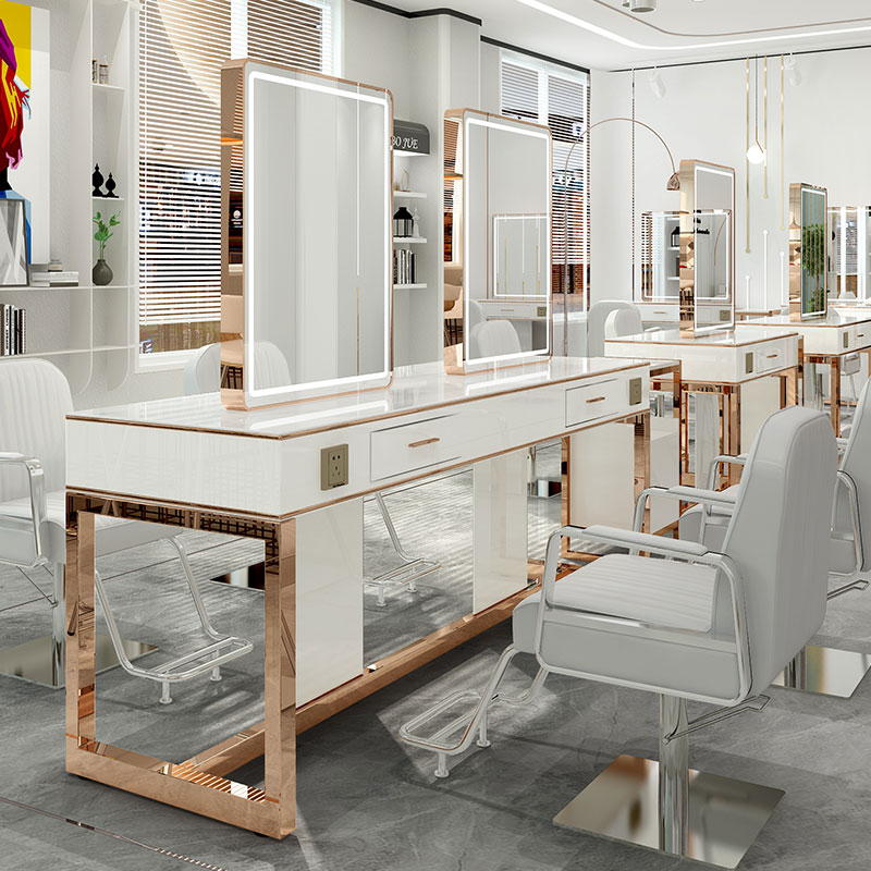 Hair Salon Special Hairdresse Shop Mirror Bench Marble Countertop Mirror Table Minima Beauty Beauty Hair Perching Single-sided haircut mirror