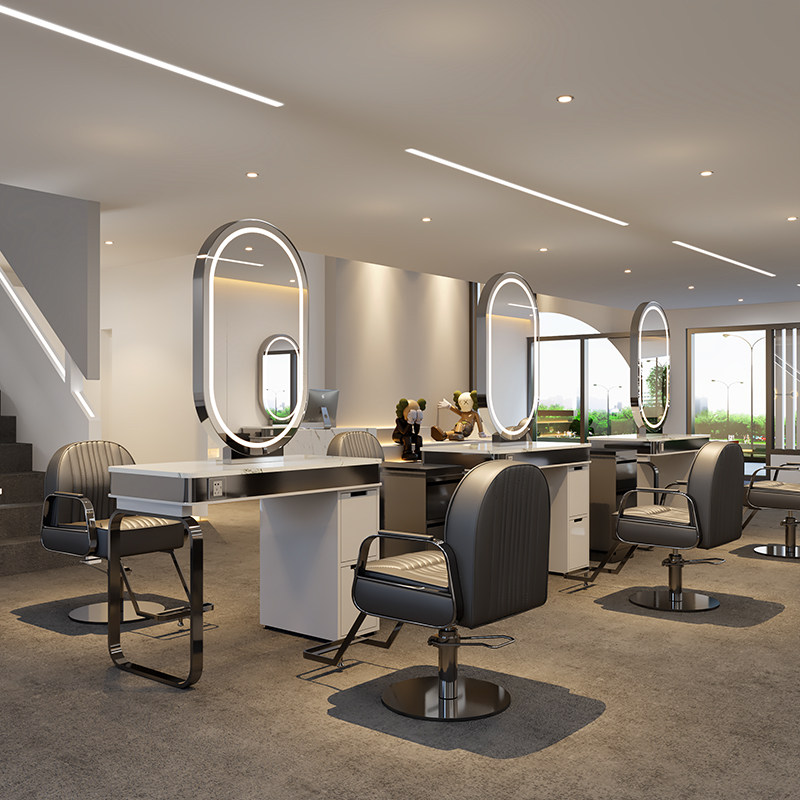 Net Red Hairdressshop Mirror Desk Hair Salon Private Network Red Beauty Hair Shop Mirror Stainless Steel Marble Cut Hair Bronzing Mirror