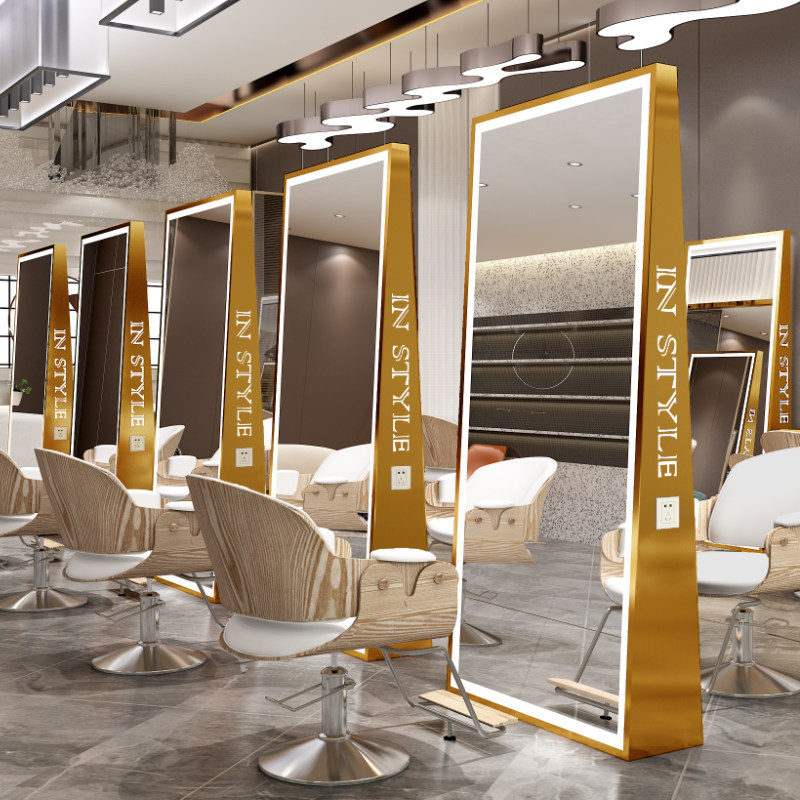Hairdressing Mirror Desk Single-Sided Hairdressingshop Wall-mounted Mirror Beauty Salon Hairdressinge mirror with lamp hair salon special floor double face