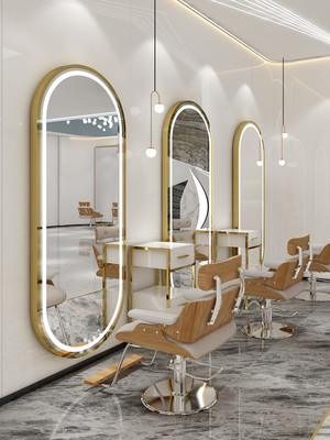 New Hairdressinglens Hair Salon Special Hairdressing-shop Mirror Table Hairdressing-style Mirror Beauty Hair Shop Single-sided Wall-mounted Wall With Lamp Mirror