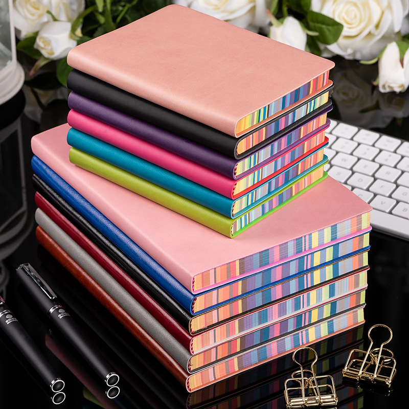 A5 business notebook Simple office stationery notepad Small clear student diary thickened leather notebook Creative color edge glue-packed notebook Portable small book hand account notepad can be customized LOGO