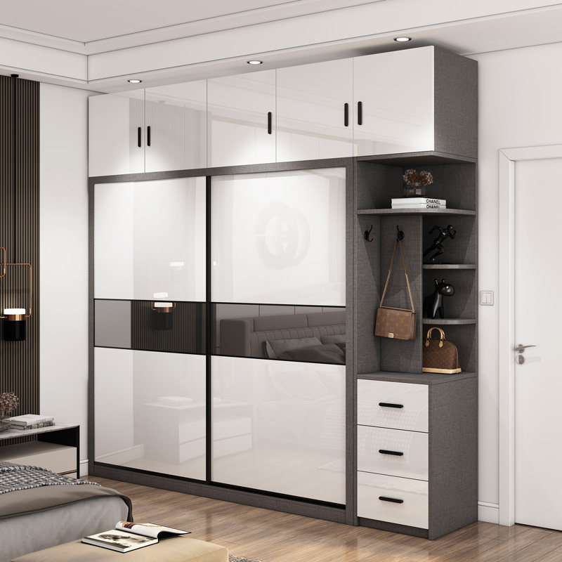 Solid wood multi-laminate wardrobe Sliding Door home master bedroom cabinet sliding door free of paint plate white bright Everbright closet-Taobao