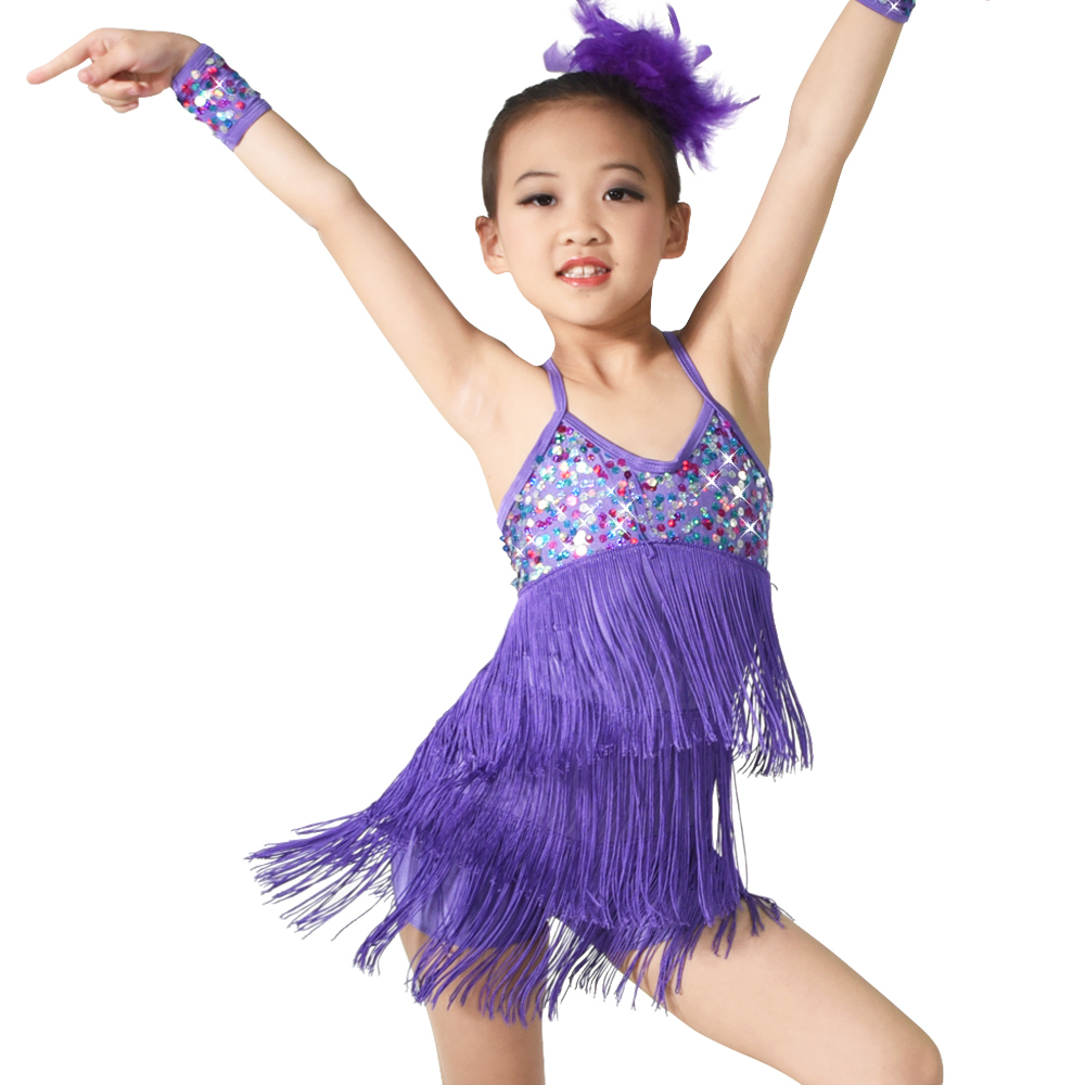 Children's Latin dance costumes sequined tassels shining stage performance costumes Latin dance skirt elegant girls professional competition