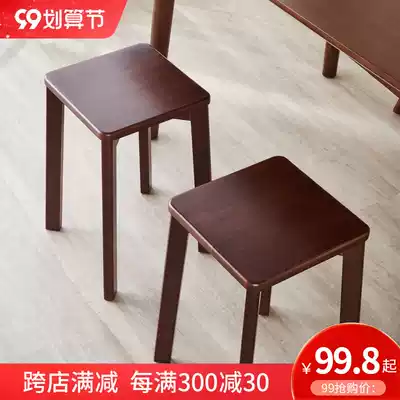 Dining table chair home Square bench stackable Wood high bench large stool surface all solid wood dining chair modern simplicity