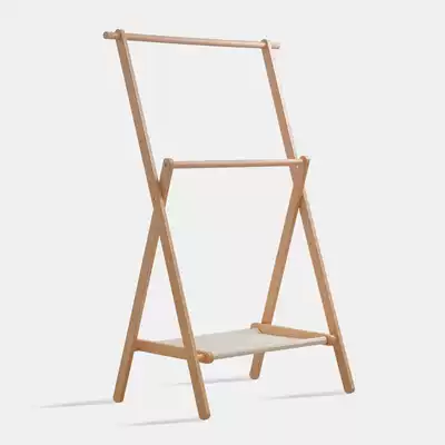 Solid wood beech floor-to-ceiling hanger bedroom coat rack parent-child folding wooden hanging clothes rack Nordic ins