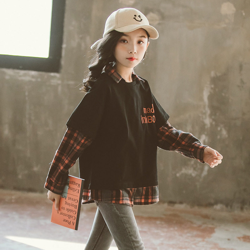 Children's clothing girls' thick T-shirt Korean version tide 2022 new autumn season Western style net red loose 12-year-old middle-aged children's top