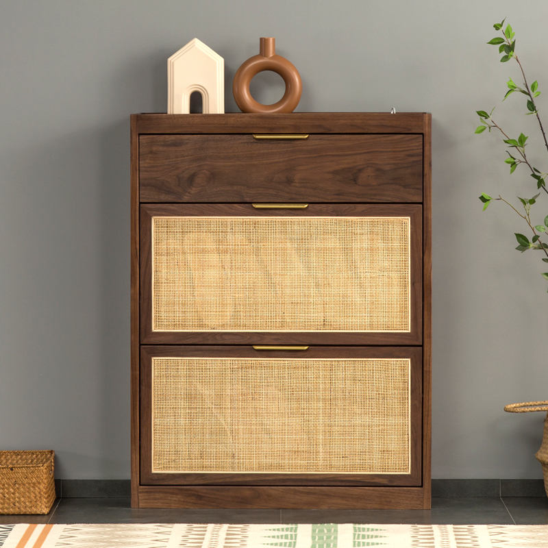 Nordic Entryway Solid Wood Storage Foyer Cabinet Shoe Cabinet Flip-Top Ultra-Thin Multi-Layer Rattan Woven Home Simple Walnut Nordic Entryway Solid Wood Storage Foyer Cabinet Shoe Cabinet Flip-Top Ultra-Thin Multi-Layer Rattan Woven Home Simple Walnut