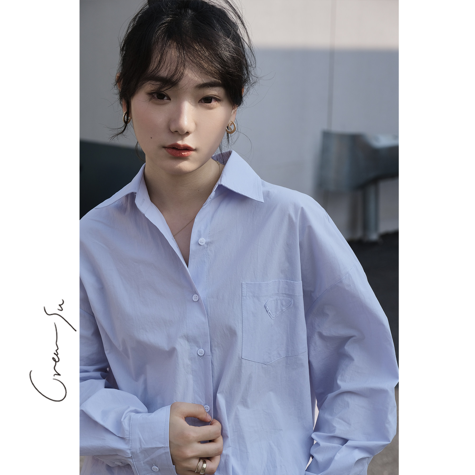 Creamsu White Blue Shirt Women's Summer Design Sense Niche 2022 New Loose Inner Layered Shirts