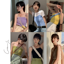 Creamsu white knitted camisole Vest Womens interior spring summer slim sexy solid color outer wear bottoming coat