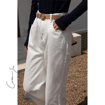 Creamsu white white jeans womens straight tube loose spring high waist casual wide leg long pants ins tide