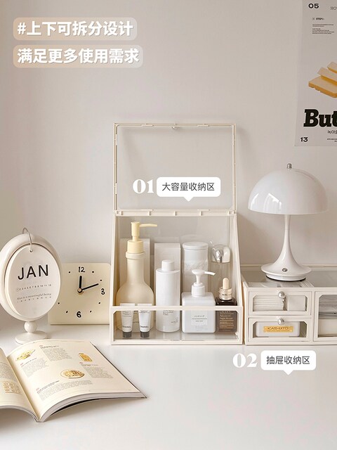 Cosmetic Storage Box, Desktop High-End Transparent Dust-Proof Large-Capacity Dressing Table Drawer-Type Skin Care Product Storage Rack