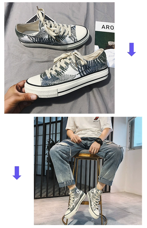 Giày vải nam Jifffly giày nam thoáng khí hè 2019 Giày thủy triều mới Giày nam đế quốc triều cao giúp giày graffiti - Plimsolls