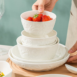 Shunxiang Ceramic Embossed Bowl and Dish Suit For Home Fancy Modern Minimalist Pure White Bowl and Dish Combination Tableware Underglaze Color