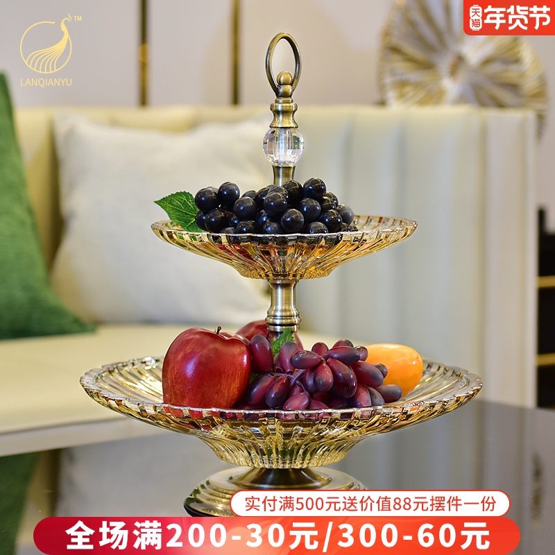 European-style glass double-layer fruit plate modern creative fruit plate decorations home living room tea table ornaments luxury fruit bowl