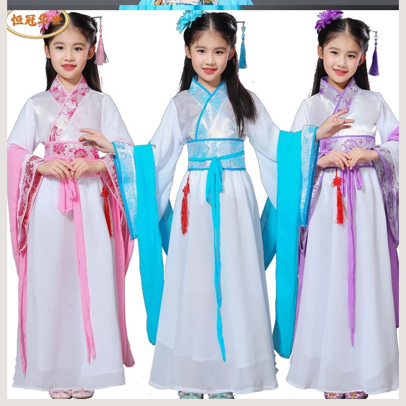 khiêu vũ trang phục cổ xưa 14 tuổi Han quần áo cô gái 10-12 sinh viên gió của Trung Quốc năm 2018 quần áo cô gái cổ điển 12 tuổi.